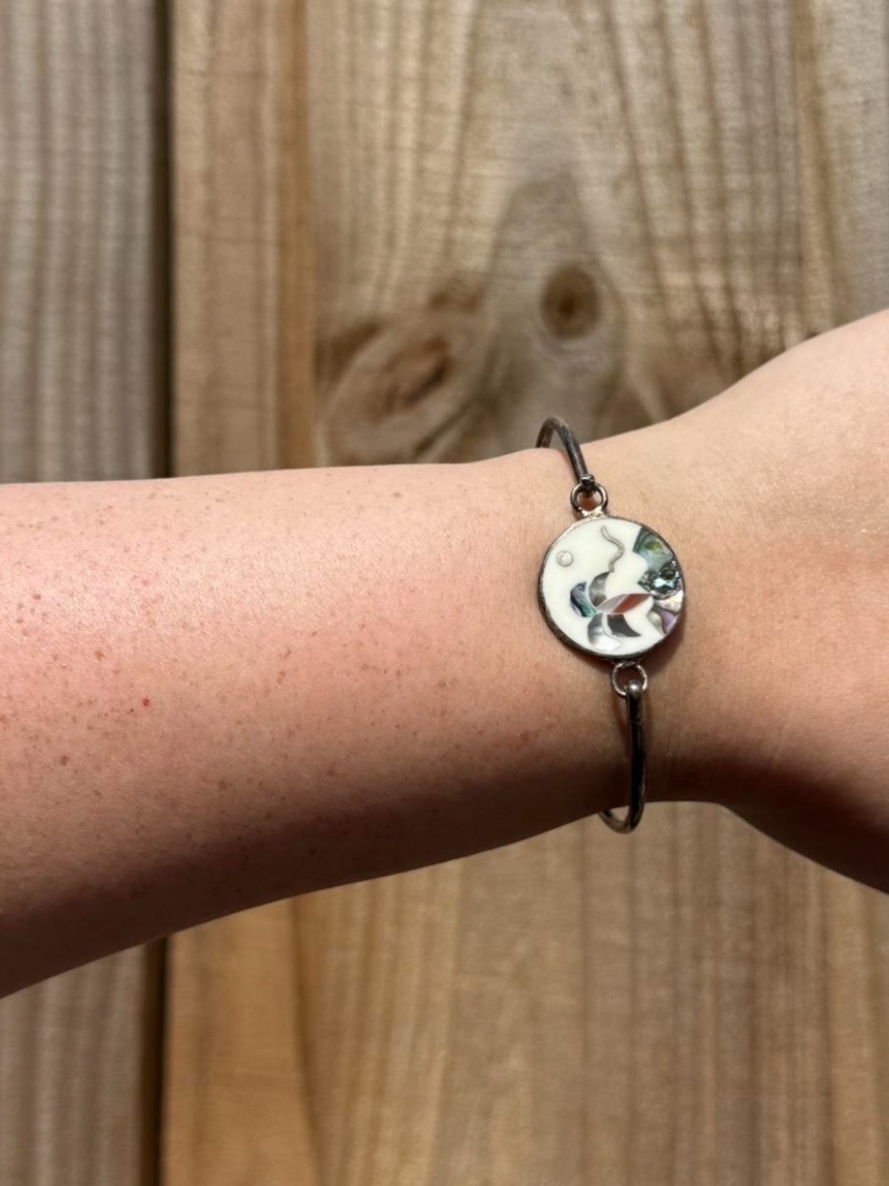 Vintage Mexican alpaca hinge bracelet